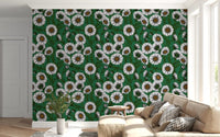 A Living feels lush through Daisy Emerald wallpaper in deep green hues.⁠GD9576