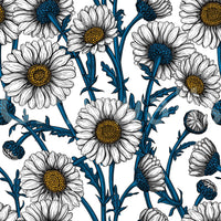 Curling navy leaves weave between flowers in this Daisies wallpaper.GD9578