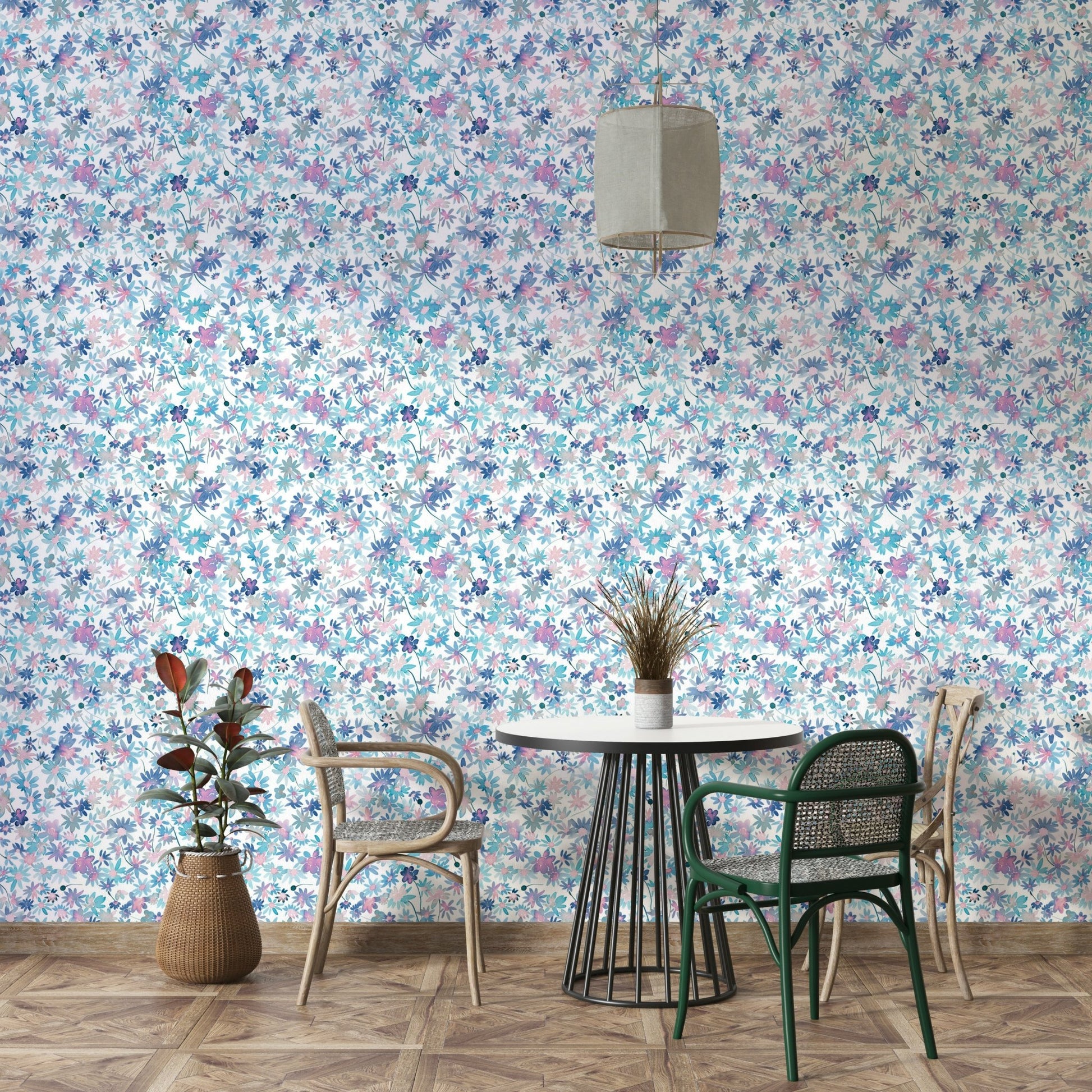Lavender and teal flower mural

