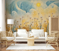 Large daisy mural for a sophisticated foyer wallpaper mural