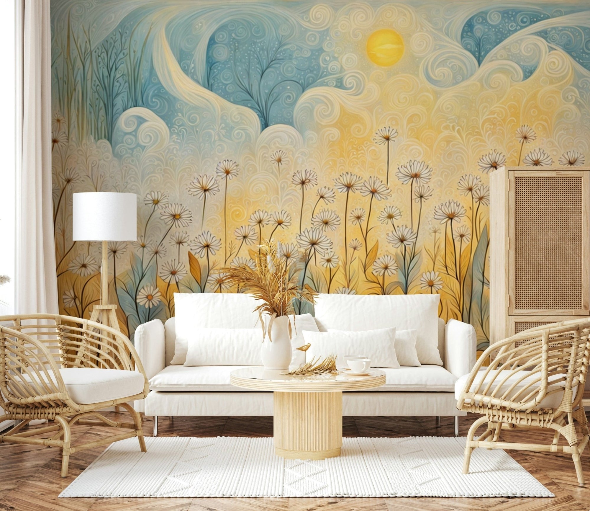 Large daisy mural for a sophisticated foyer wallpaper mural, GD7667