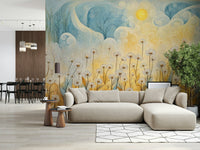 Daisy Daydreams Wall Mural in a high ceiling room wallpaper mural