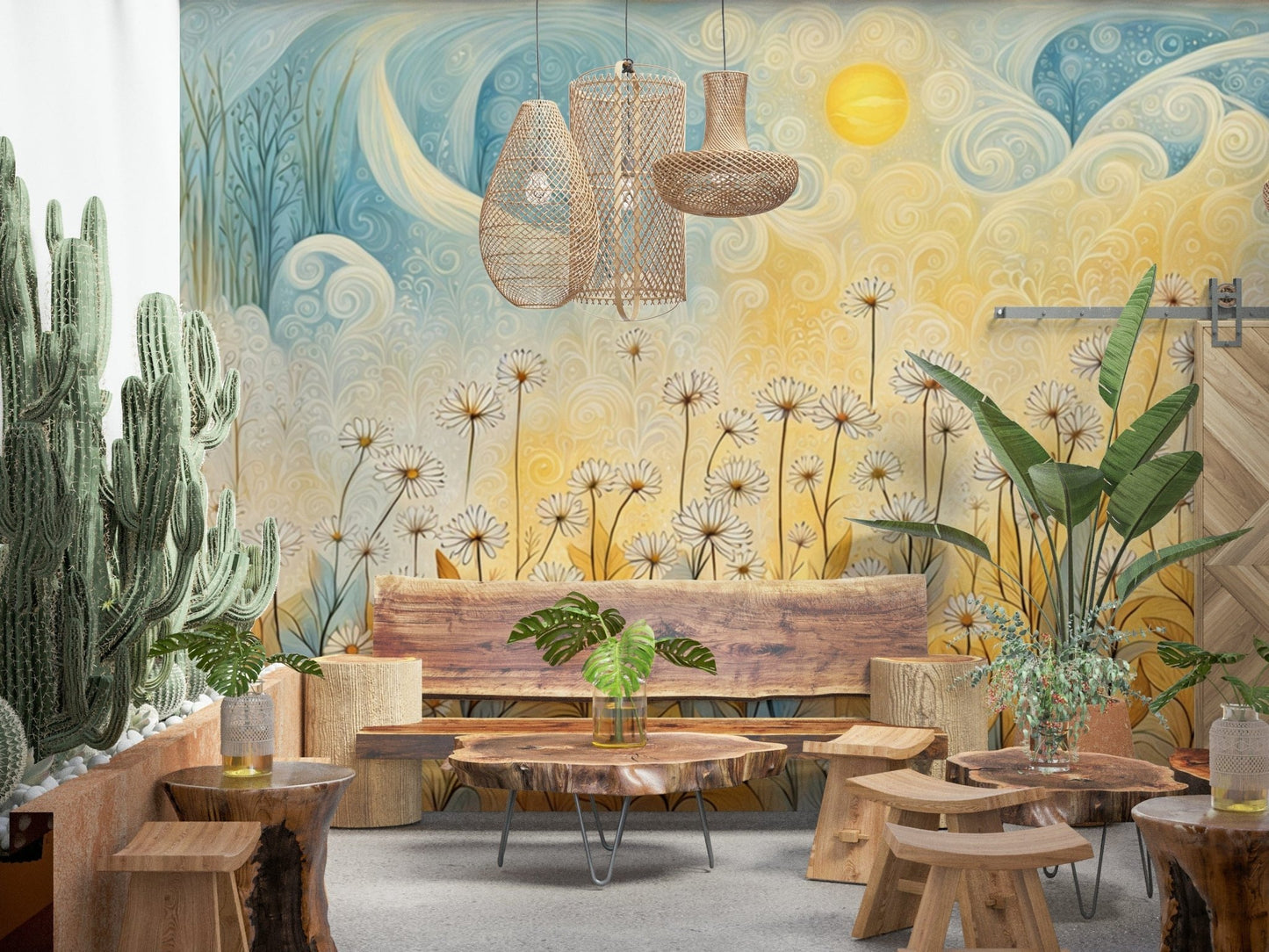 Daisy Daydreams Wall Mural in a soft lit interior wallpaper mural