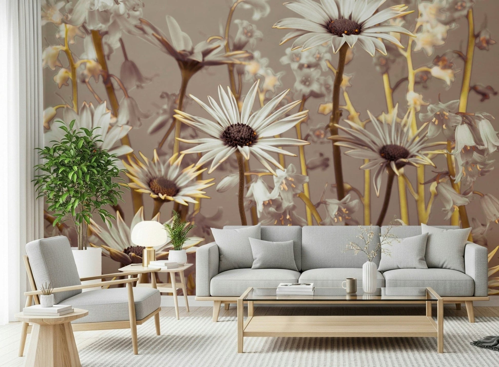 High-contrast Daisy Dream wallpaper with dark centers and light petals.