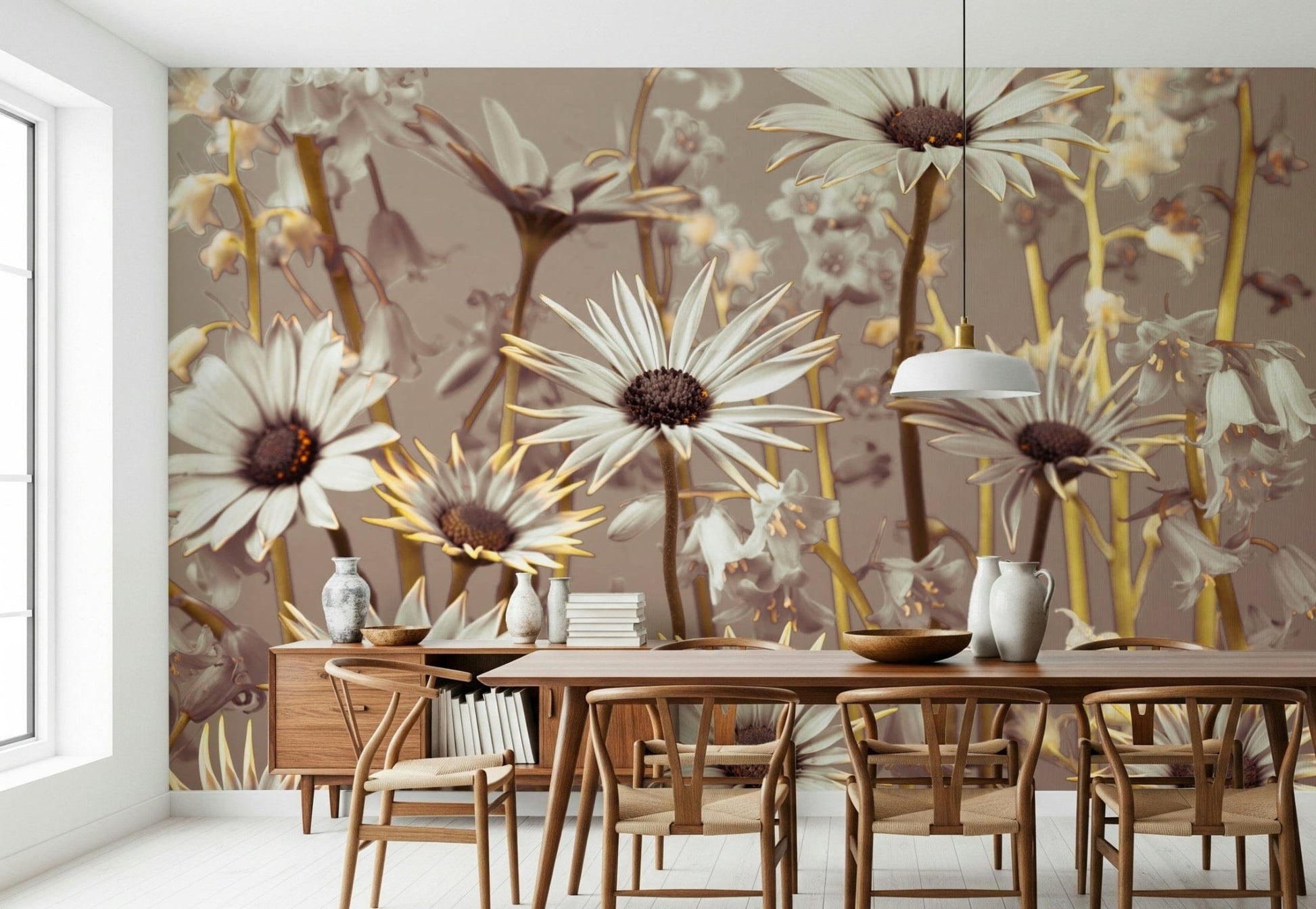 Daisy Dream wallpaper mural: Detailed osteospermum flowers with yellow accents.