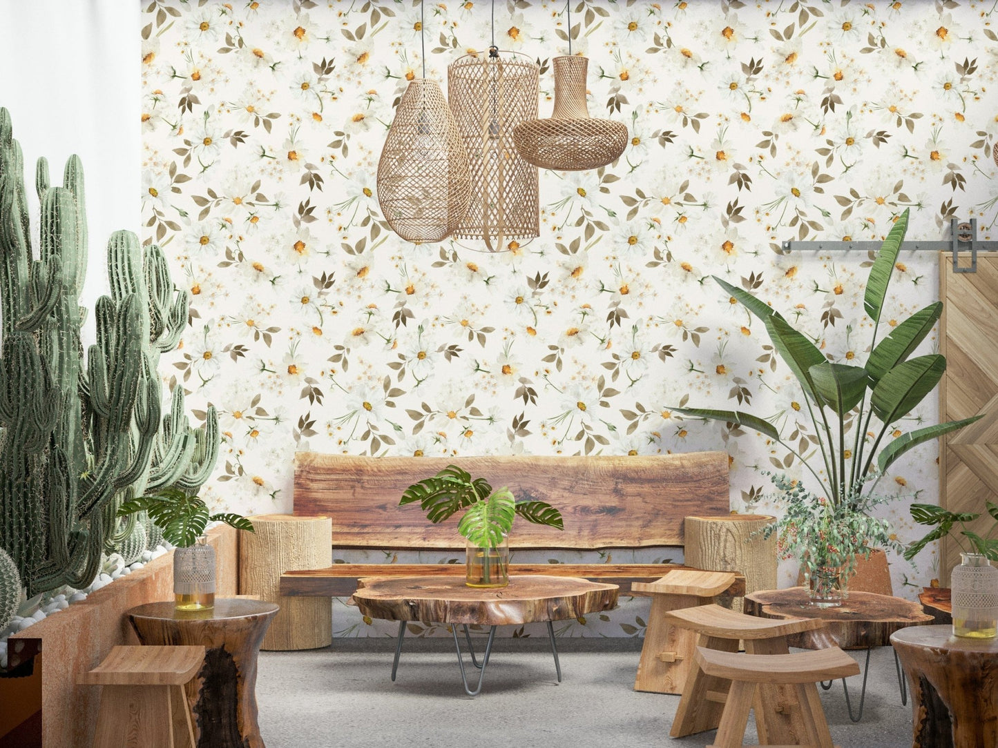 Delicate sketch style Daisy Dream wall mural home décor.