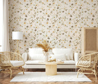 Earthy leaves neutral Daisy Dream wall mural living room.