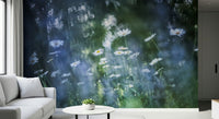 An artistic delicate bloom mural on minimalist wallpaper.