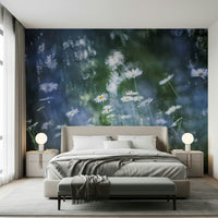 A calming floral design wallpaper mural that defines a space.