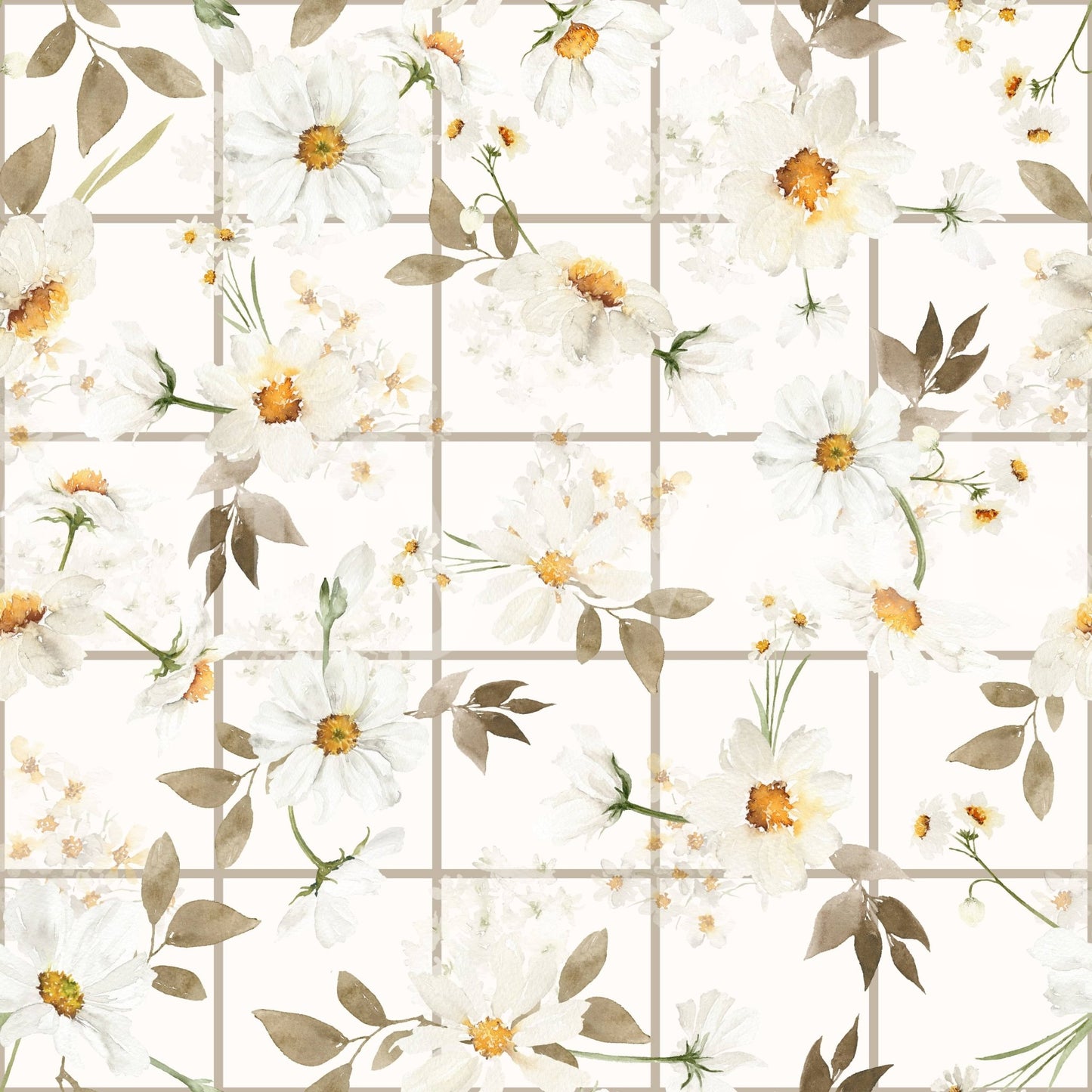 Bathroom Daisy Window Panes delicate bloom wallpaper for walls.