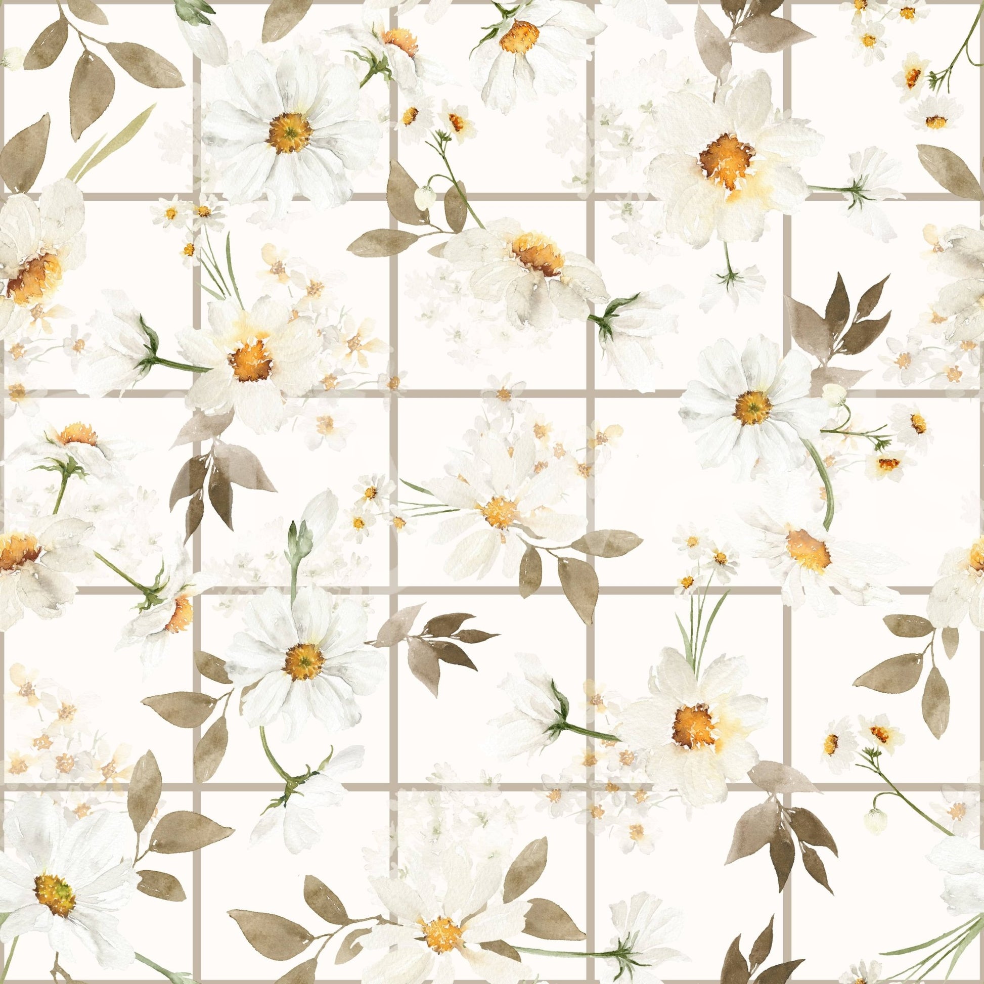 Bathroom Daisy Window Panes delicate bloom wallpaper for walls.