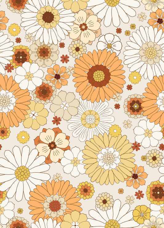 daisy festival - 1970s warm floral Wallpaper⁠