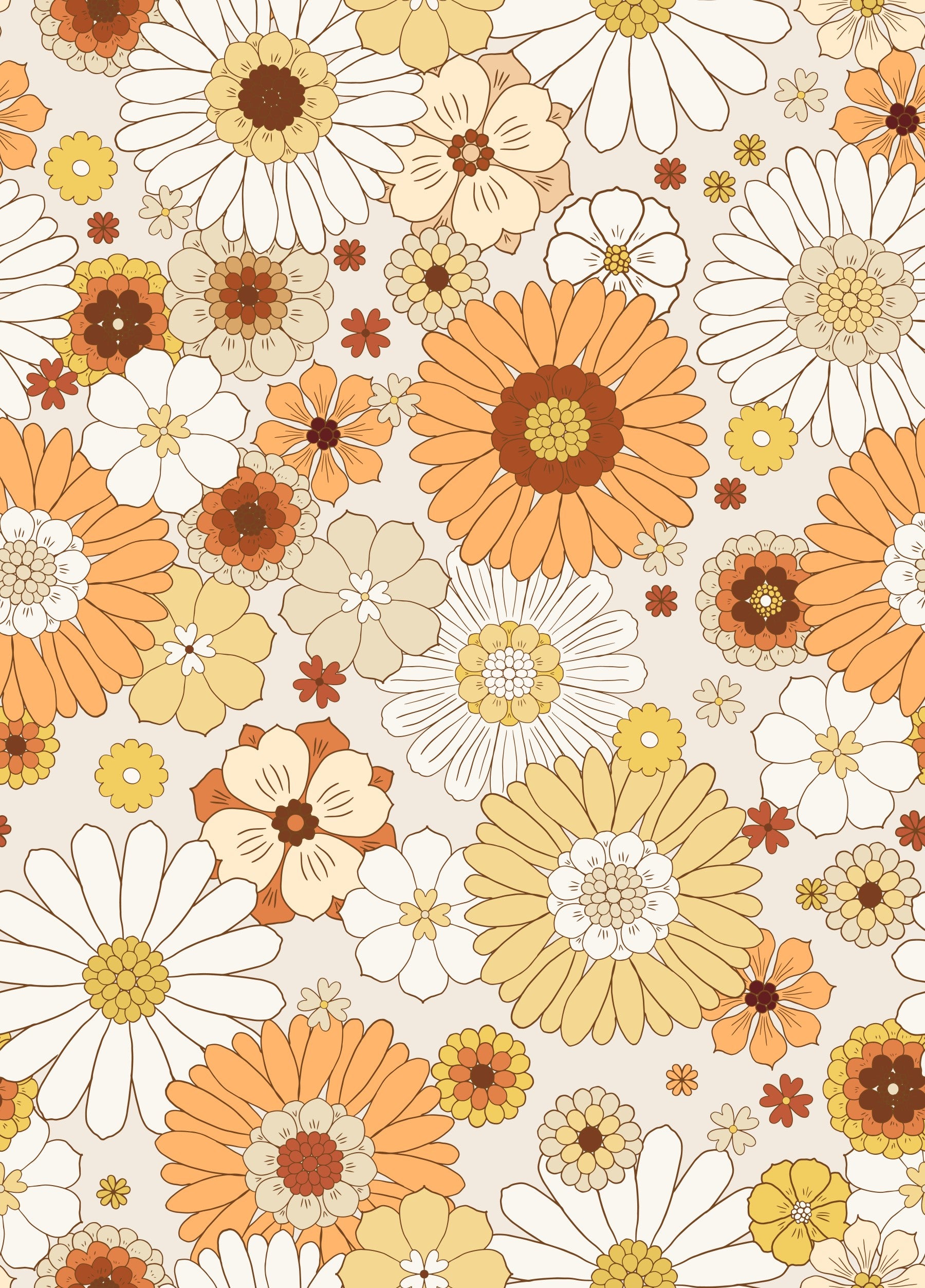 daisy festival - 1970s warm floral Wallpaper⁠