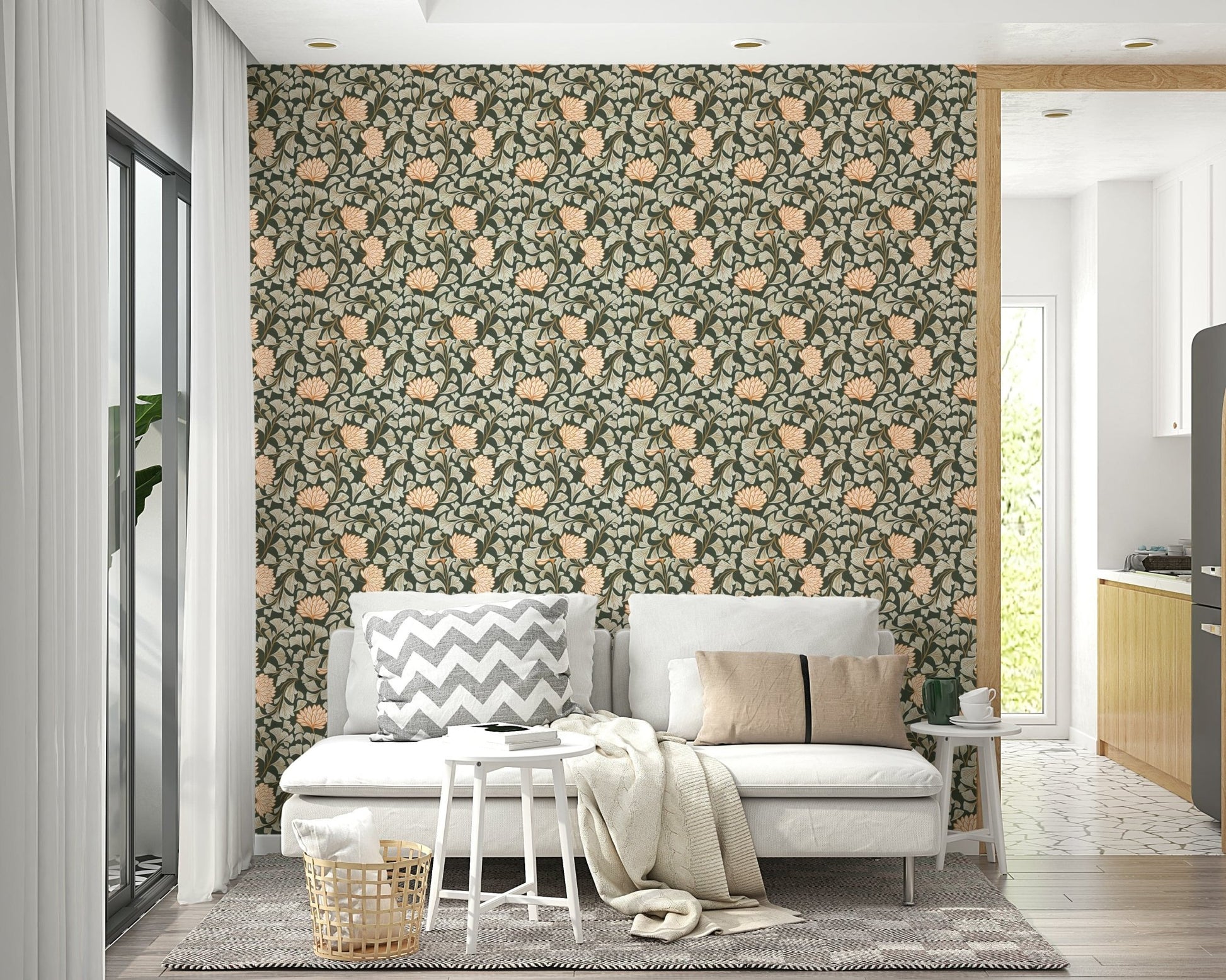 Modern ginkgo leaf themed wallpaper


