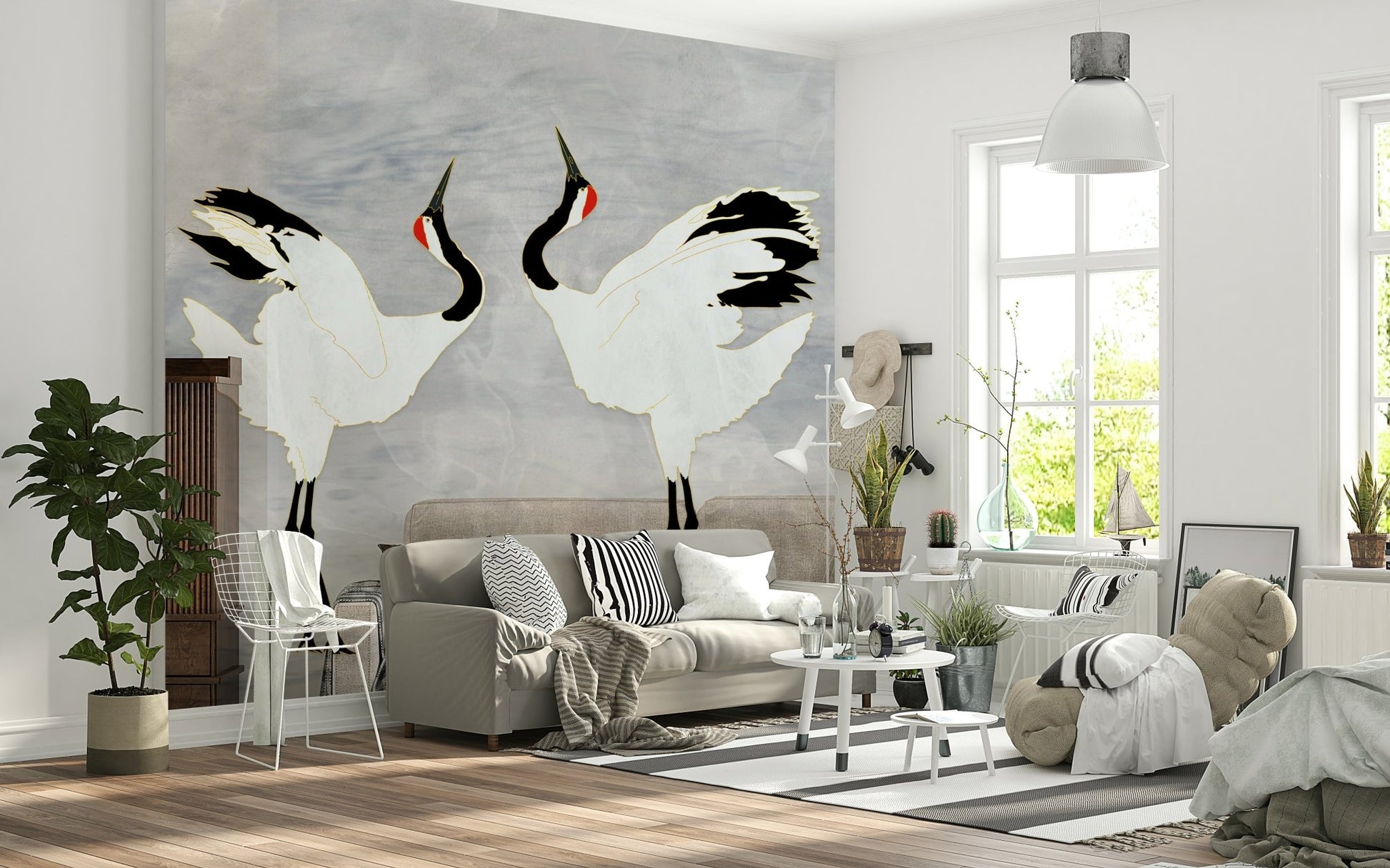 Bedroom accent wall featuring the white Dancing Cranes.