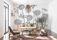 Bright sitting area with Dancing Wildflowers Wall Mural and soft botanical feel