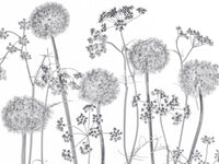 Delicate floral silhouettes in Dancing Wildflowers Wall Mural on a pale background