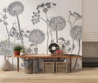 Console setup with decor accents against Dancing Wildflowers Wall Mural backdrop
