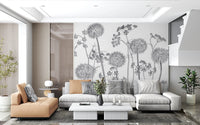 Relaxed living room layout enhanced by Dancing Wildflowers Wall Mural details