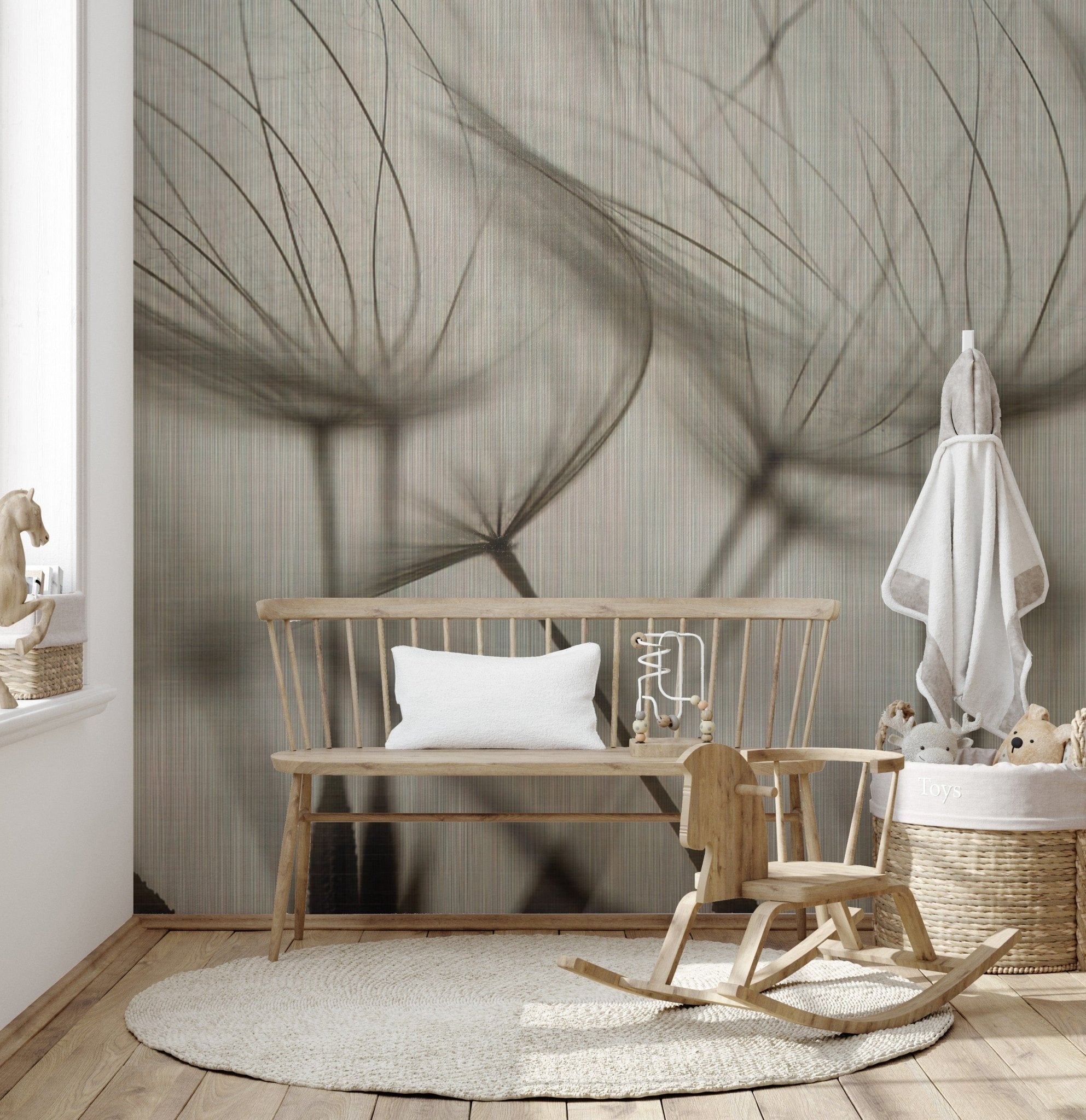 Dandelion Breeze wallpaper mural with soft and airy design B782