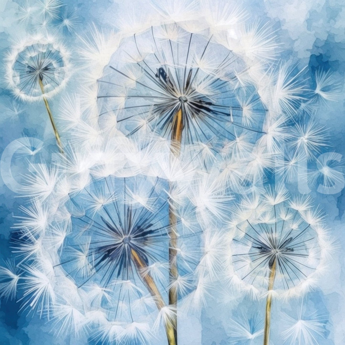 Artistic botanical illustration Dandelion Dreams Wall Mural applied in a creative office.