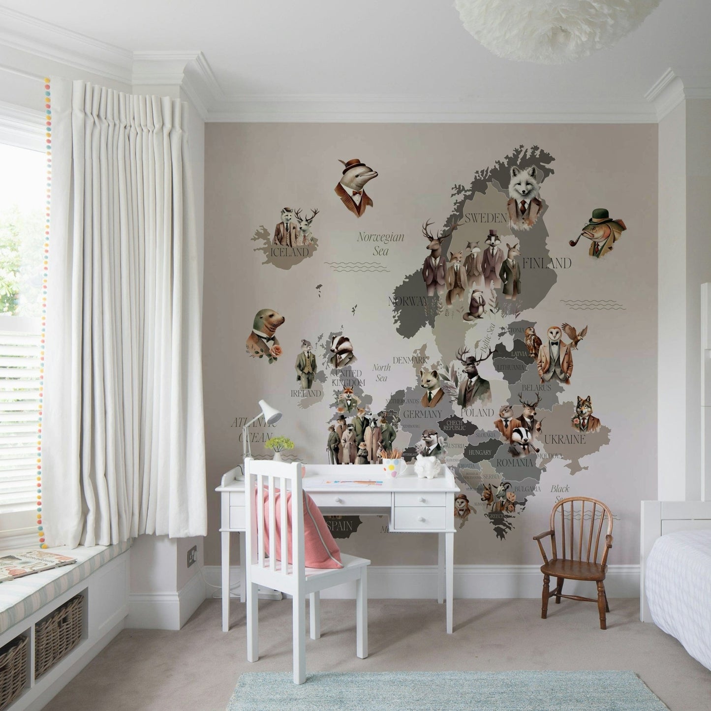 Europe map with dressed animal art