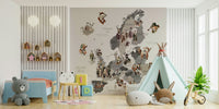 Cute map mural with smart animals