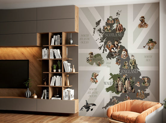 Dapper Creatures of Britain Wall Mural full view GD539

