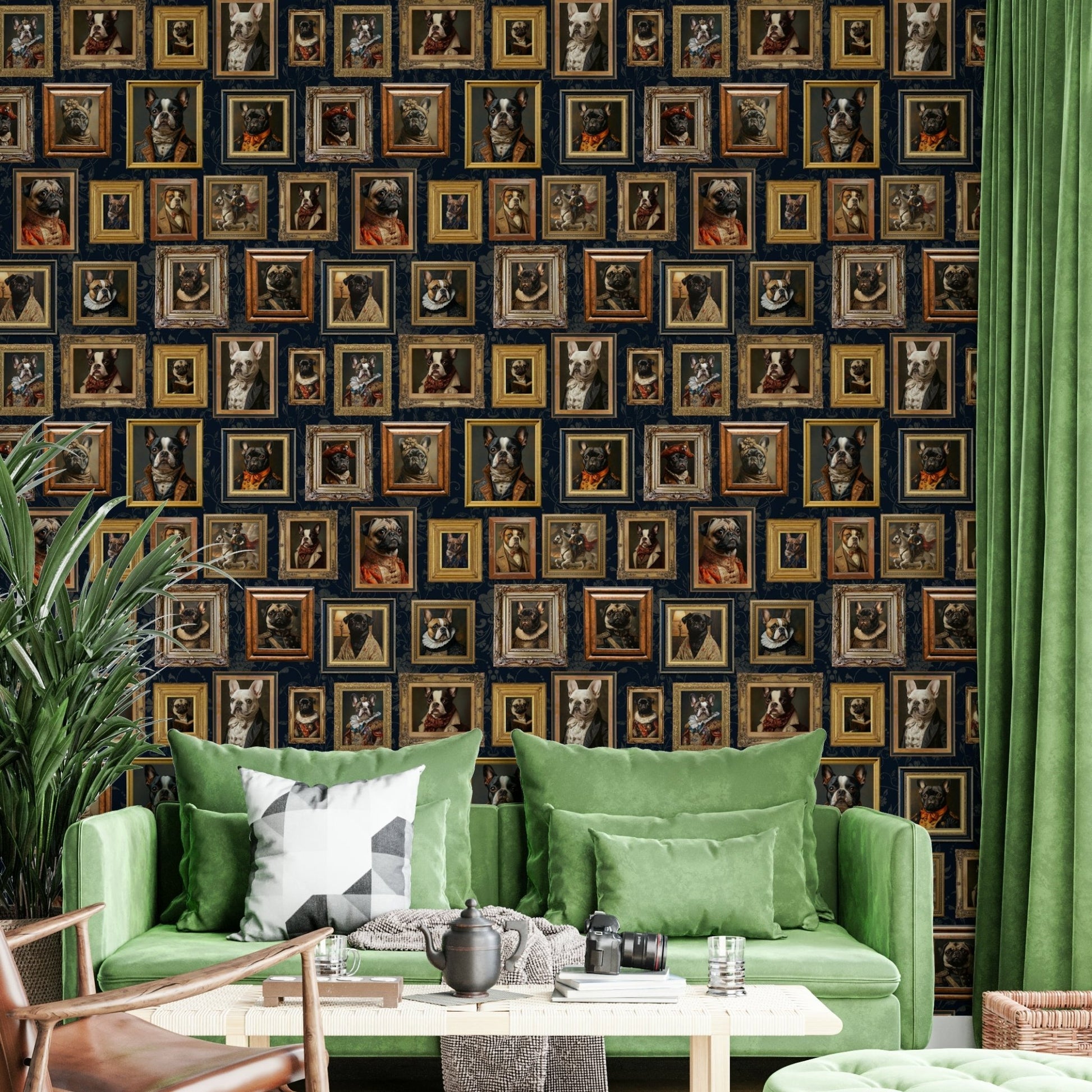 Different dog breeds with unique expressions.

