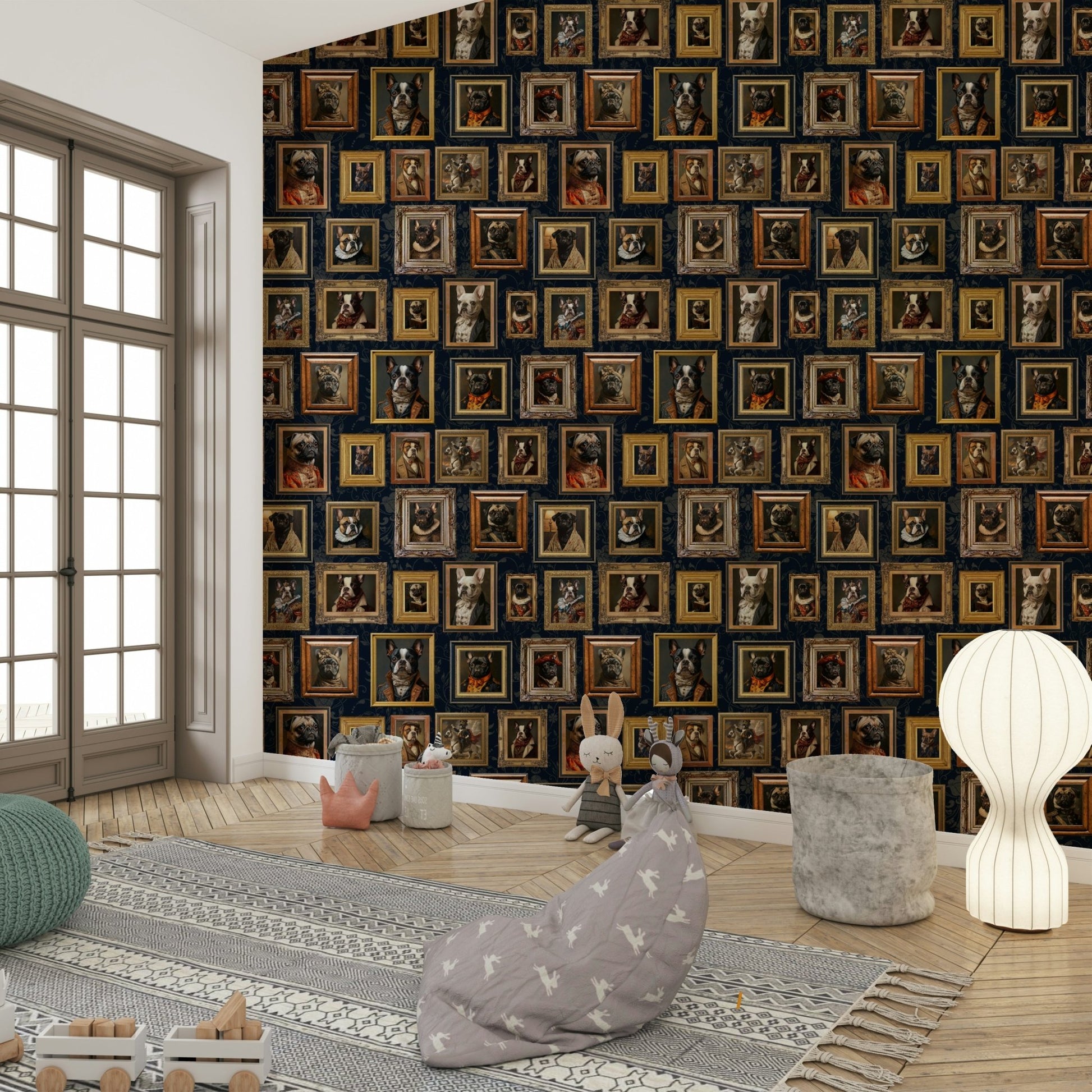 Wall decor evoking a blend of classic style and canine charm.

