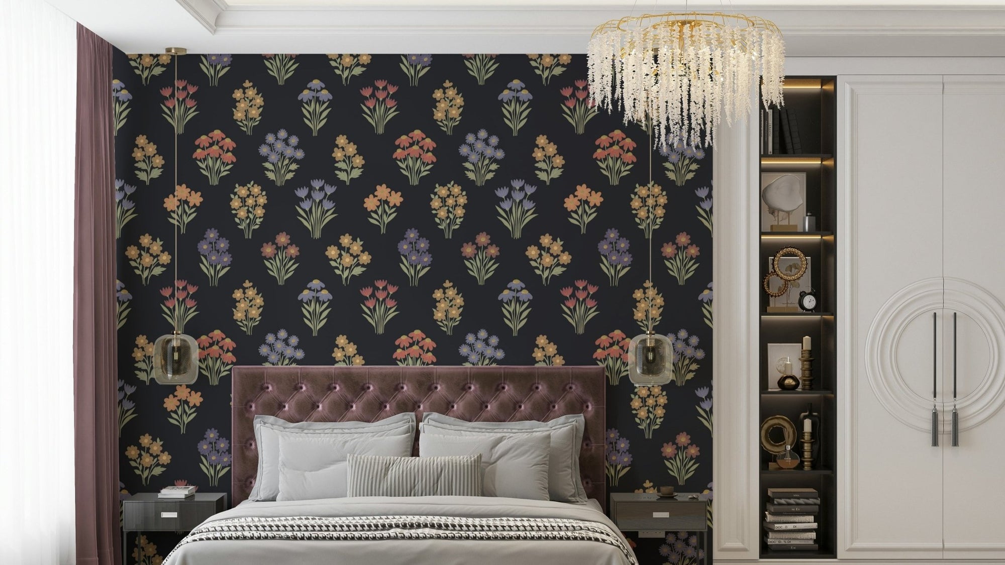 Folk art floral mural wallpaper for walls GD2890


