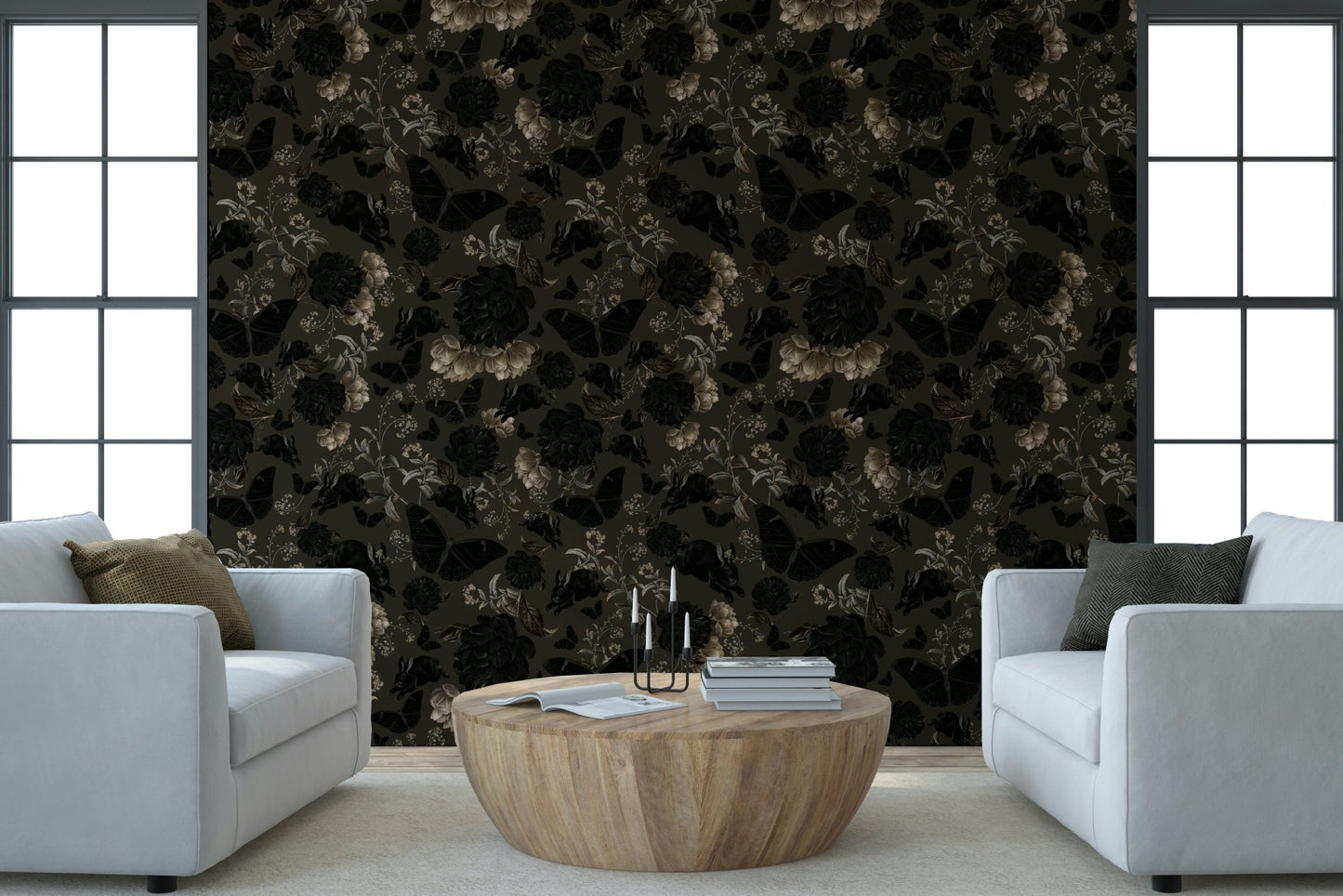 Accent wall featuring the inspiring Dark Academia Nocturnal Garden Wall Mural.