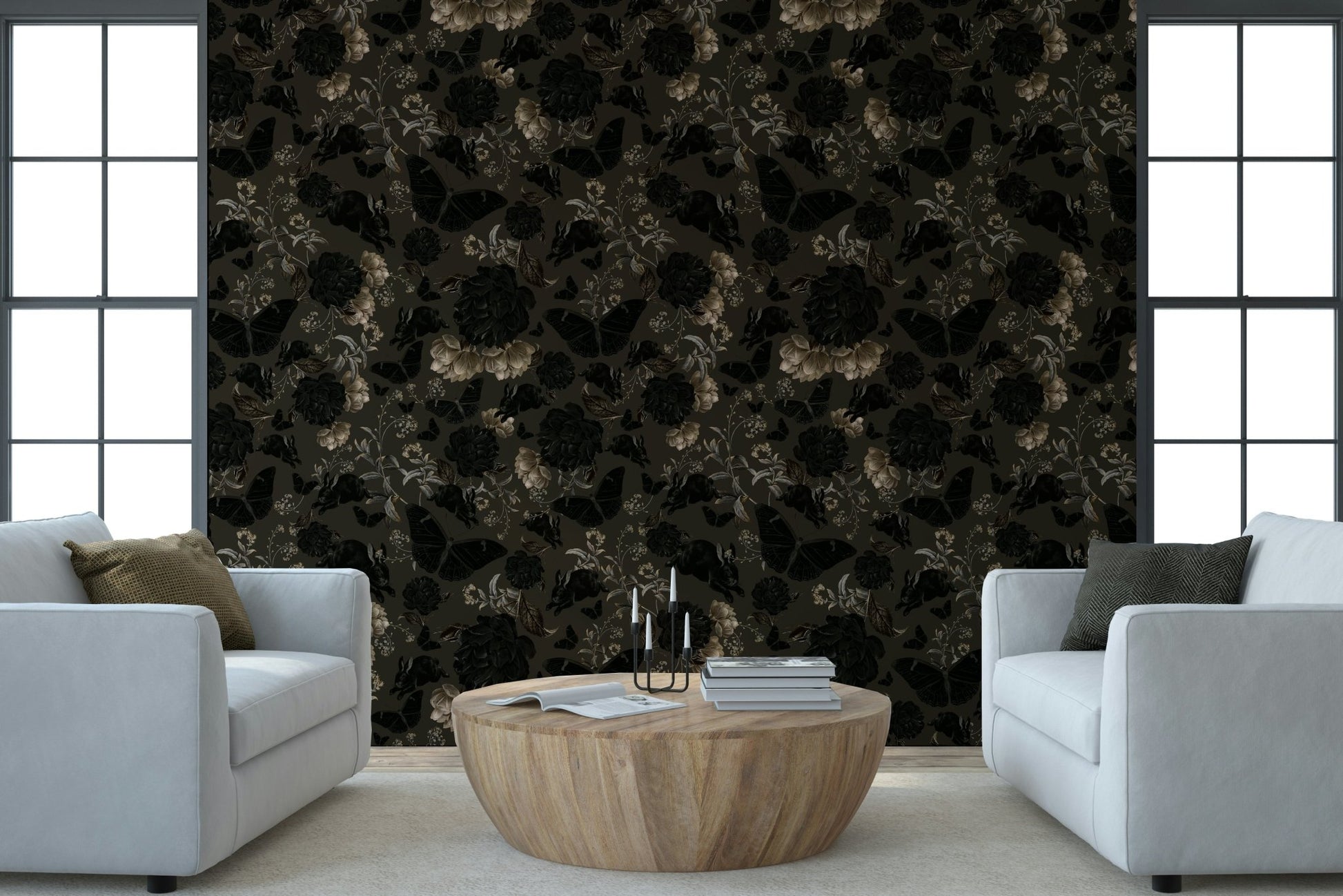 Accent wall featuring the inspiring Dark Academia Nocturnal Garden Wall Mural.