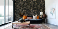 Sitting area featuring the dramatic Dark Academia Nocturnal Garden Wall Mural.