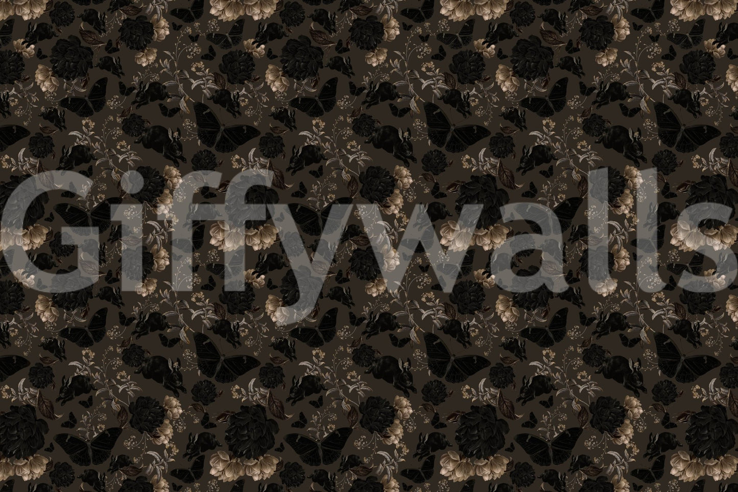 Moth and butterfly motif in the Dark Academia Nocturnal Garden Wall Mural.