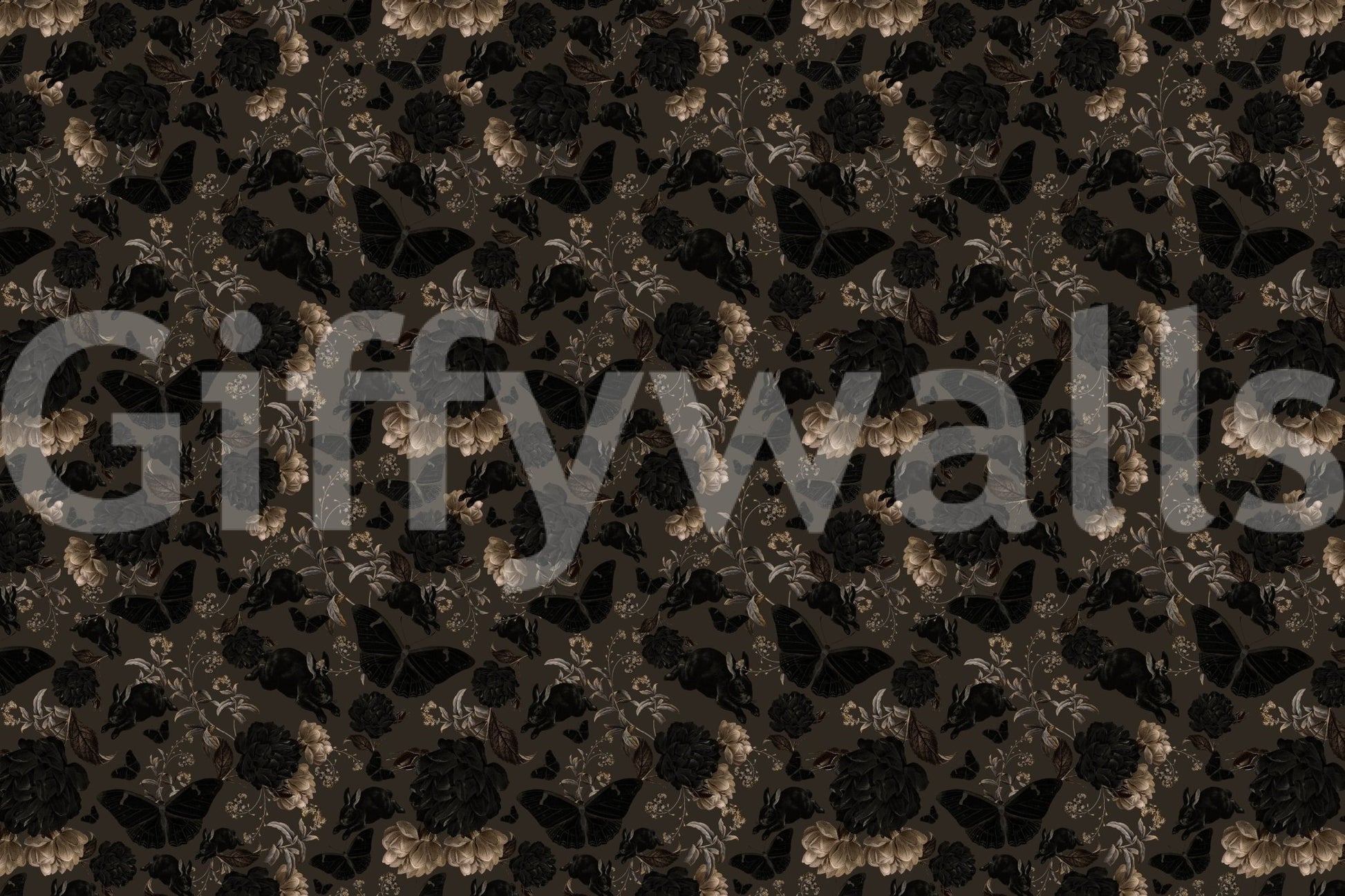 Moth and butterfly motif in the Dark Academia Nocturnal Garden Wall Mural.