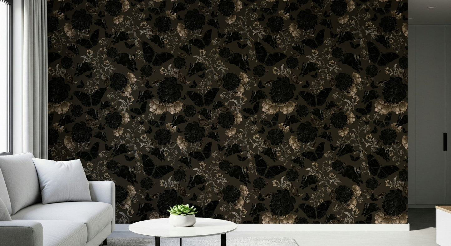 Peel and stick wallpaper called Dark Academia Nocturnal Garden Wall Mural.