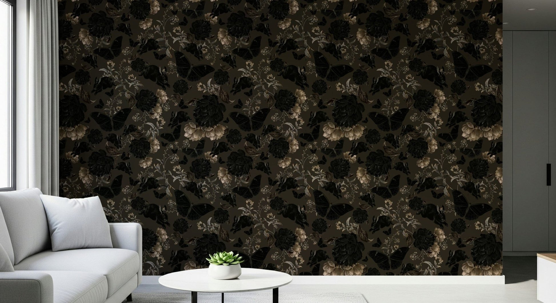 Peel and stick wallpaper called Dark Academia Nocturnal Garden Wall Mural.