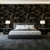 Headboard area showcasing the dark botanical Wall Mural.