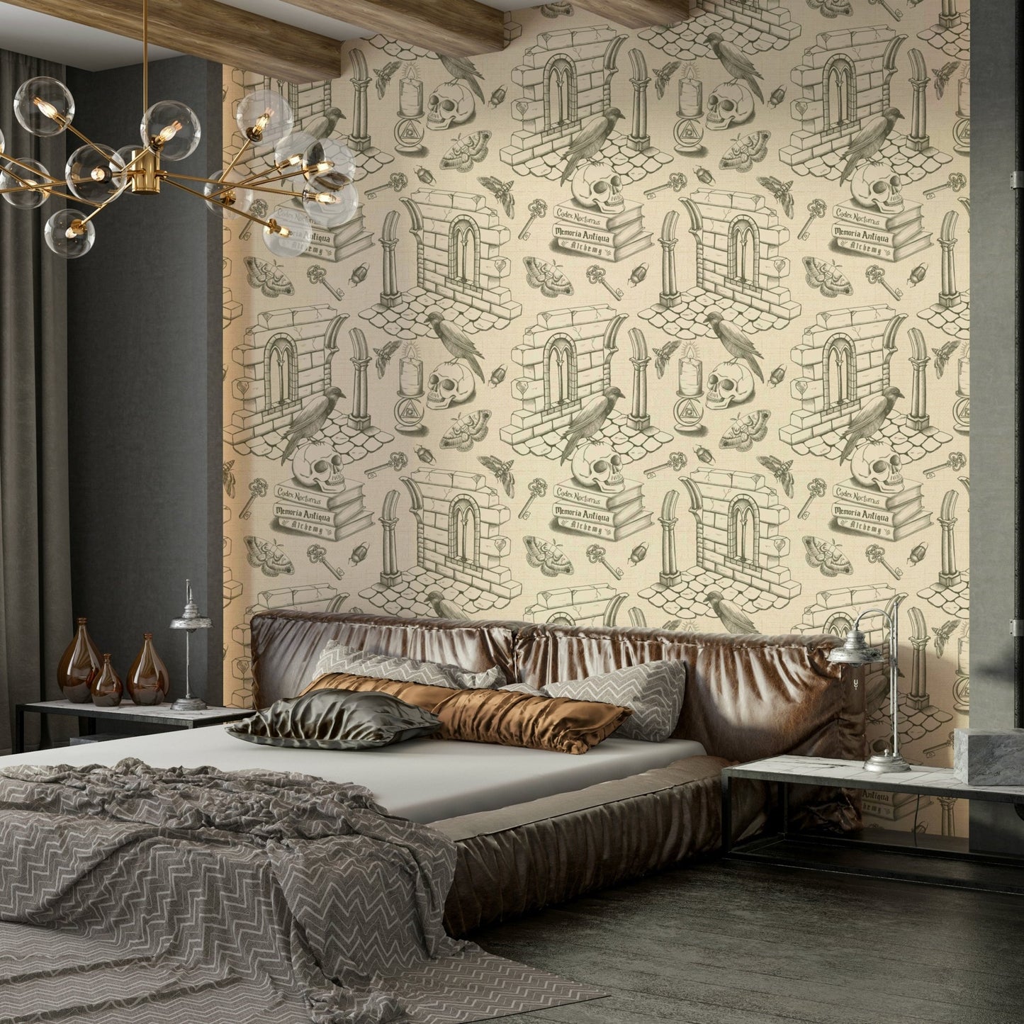 Elegant Olive Green Toile de Jouie Dark Academia Style, GD1687