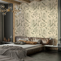 Elegant Olive Green Toile de Jouie Dark Academia Style, GD1687