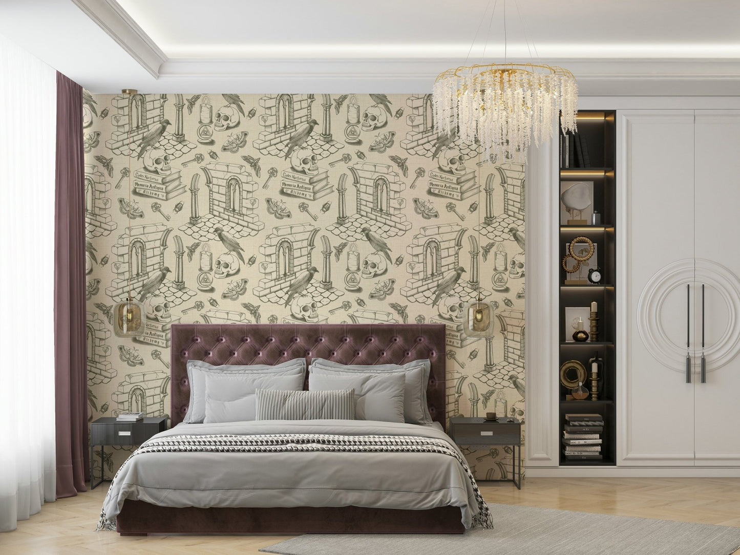 Vintage Olive Green Toile de Jouie Wallpaper Design, GD1687