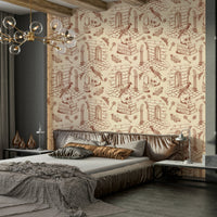 Elegant Dark Academia Toile de Jouy Amber Wallpaper

