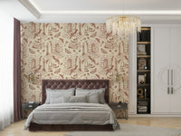 Classy Amber Dark Academia Wallpaper with Toile de Jouy Print

