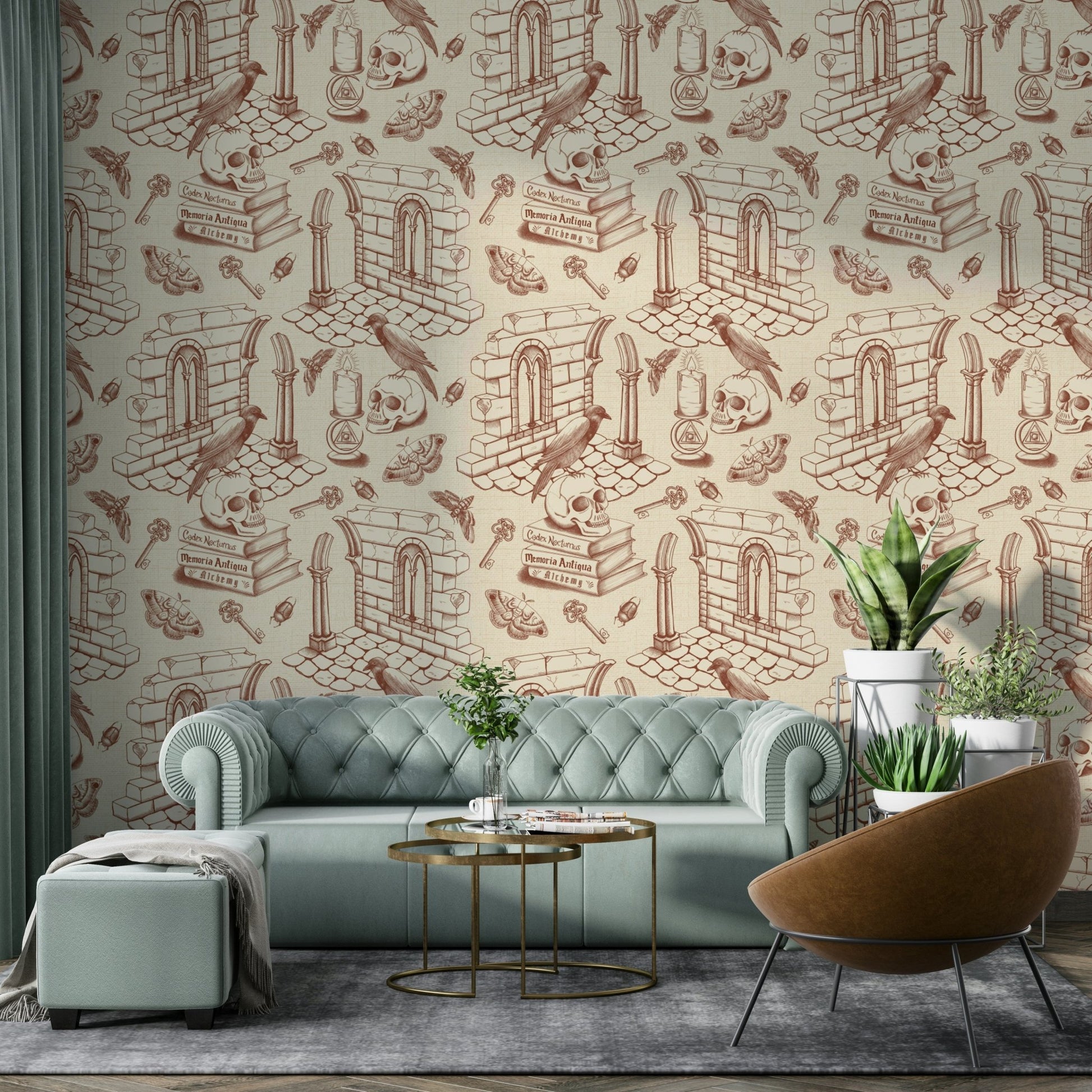 Sophisticated Amber Dark Academia Wallpaper with Classic Print

