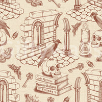 Cozy Amber Wallpaper Featuring Dark Academia Toile de Jouy

