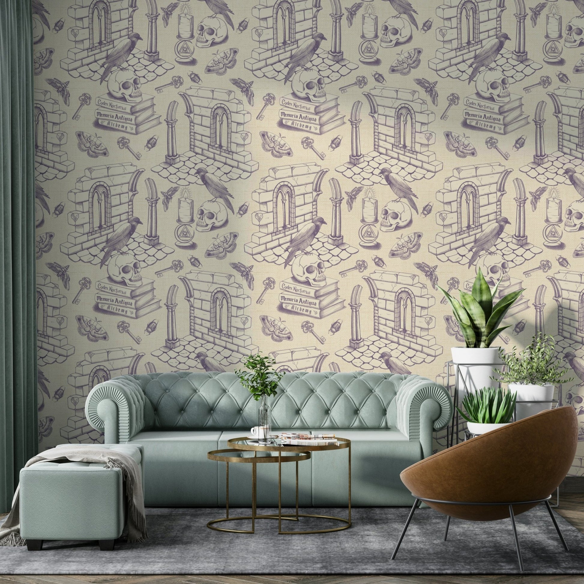 Detailed Dark Academia Toile de Jouy Wallpaper Design

