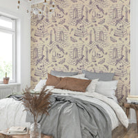Luxurious Grey Purple Toile de Jouy Wallpaper Accent

