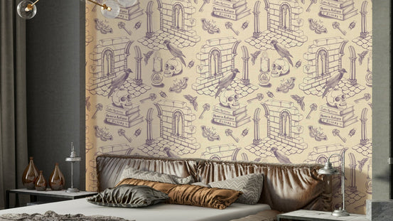 Dark Academia Grey Purple Toile de Jouy Wallpaper, GD1684