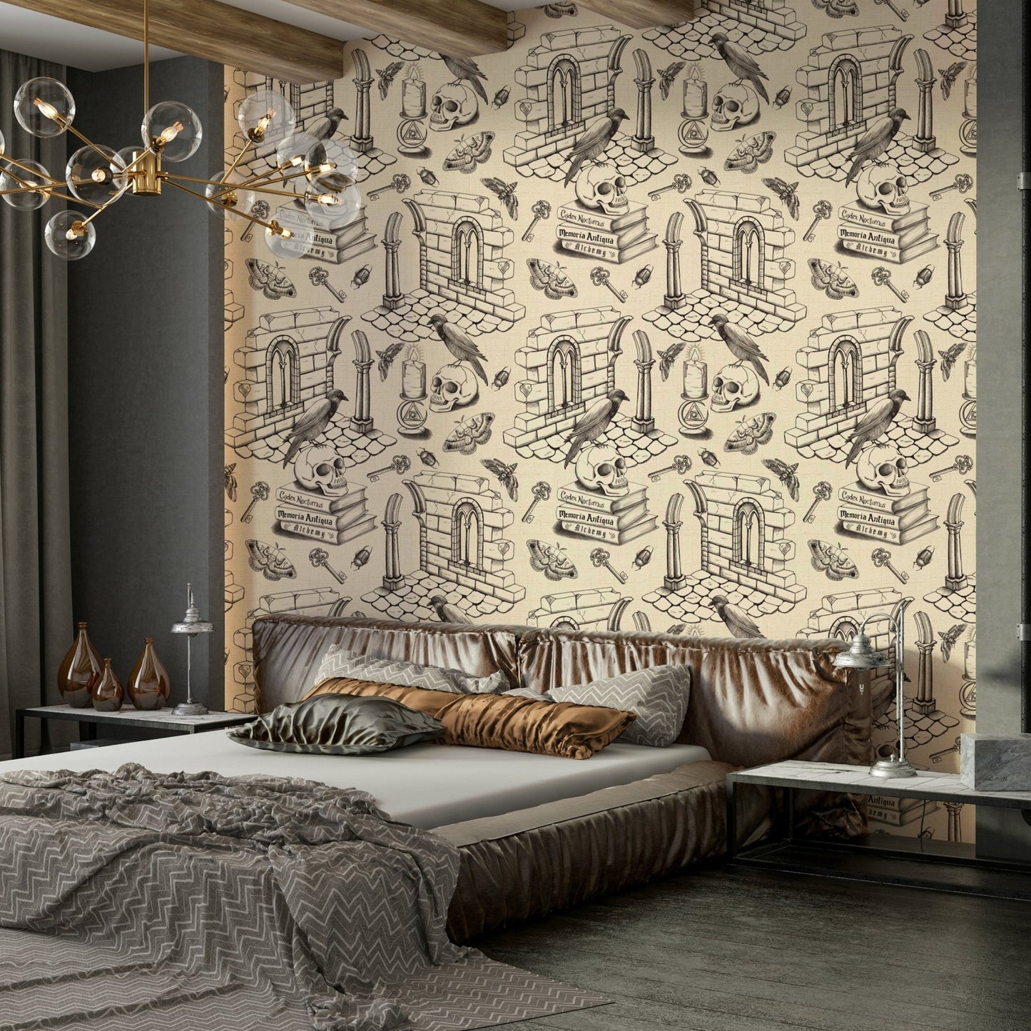 Sophisticated ink black toile de Jouy wallpaper for interiors.

